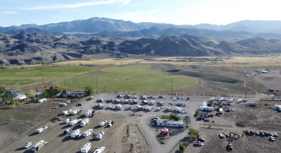 Aerial view of oversized RV sites at Marysvale